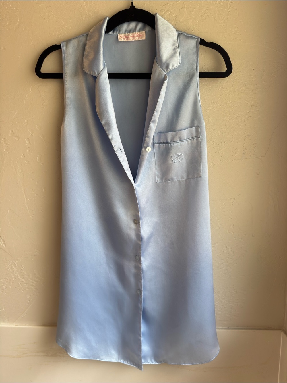 Vintage - Oscar de la Renta - Light Blue Satin Button-Down Night Dress